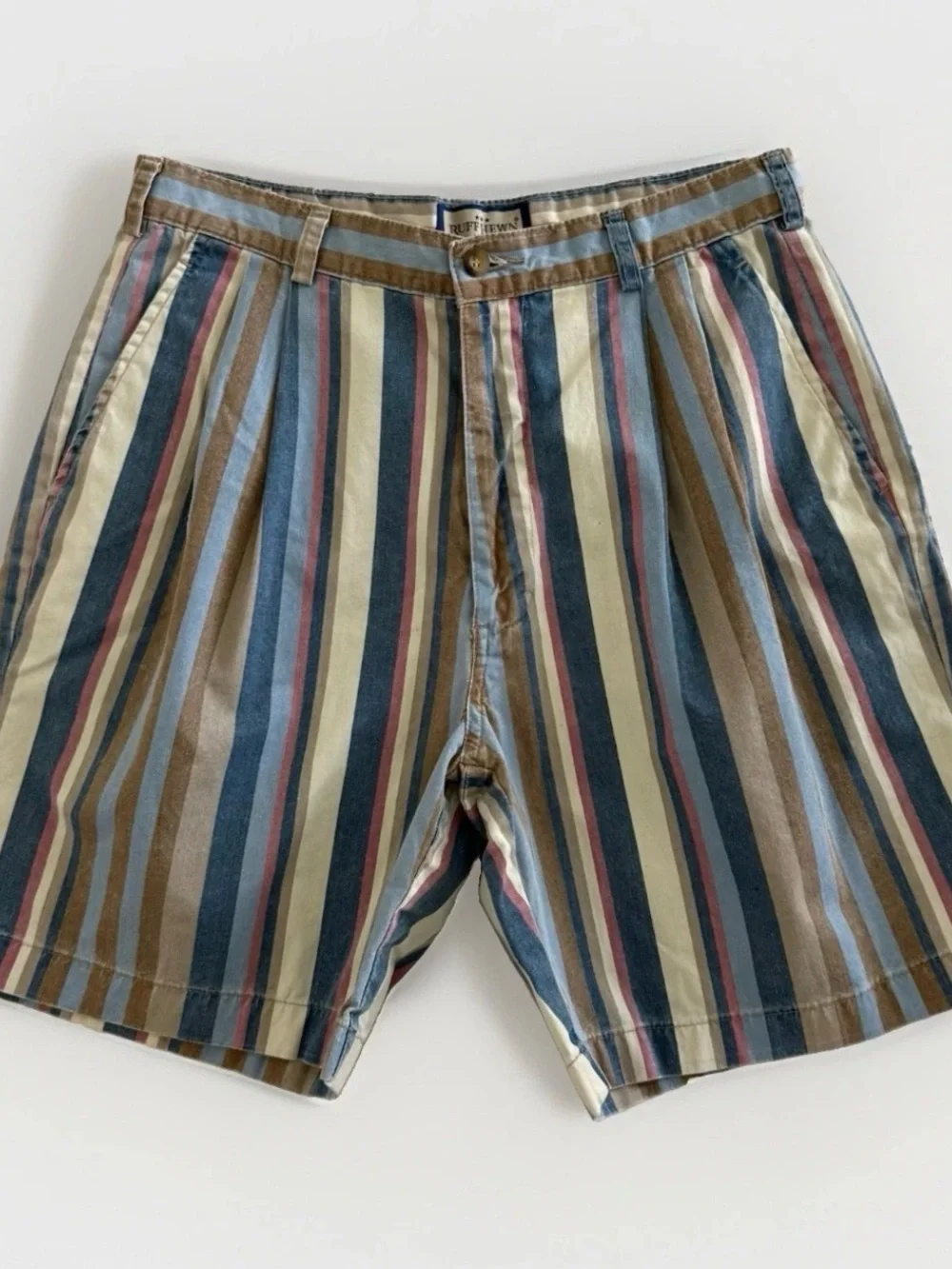 Vintage Ruff Hewn Striped Pleated Men’s Shorts Size 32 X 7” Granpa Chic 80s 90s